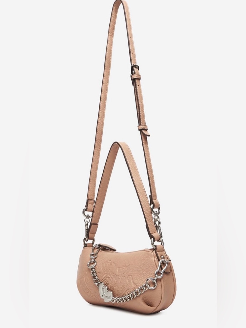 Juicy Couture Blush Pink Embossed Crest Heart Chain Shoulder Crossbody Bag - Picture 3 of 13